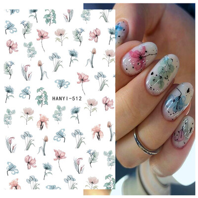 Τρισδιάστατη κόλλα πλάτης Αυτοκόλλητα νυχιών Ακουαρέλα Λουλούδια Ροζ Ροδάκινο άνθη κερασιάς Αυτοκόλλητα Beauty Decals για νύχια