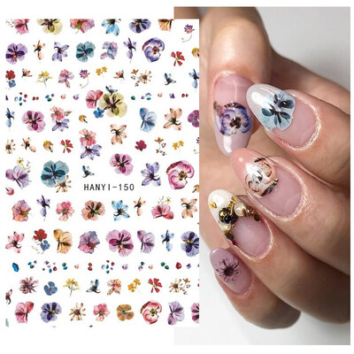 Τρισδιάστατη κόλλα πλάτης Αυτοκόλλητα νυχιών Ακουαρέλα Λουλούδια Ροζ Ροδάκινο άνθη κερασιάς Αυτοκόλλητα Beauty Decals για νύχια