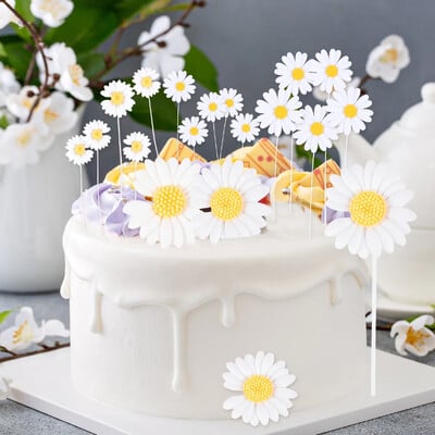5gab Krāsaini ziedi Happy Birthday Cake Topper mīkstā keramika Dzimšanas dienas ballīte Deserta rotājums Baby shower Cepšanas piederumi