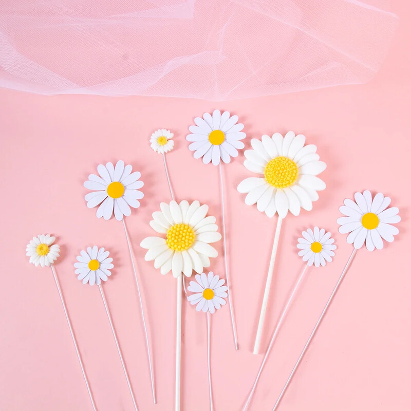 5 buc. flori colorate Topper pentru tort La mulți ani, ceramică moale, petrecere de aniversare, decorare desert pentru baby shower, consumabile pentru copt