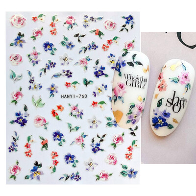 Charms Nail Art Gėlės Nagų lipdukas 3D Pink Spring Blossom Nail Art Lipdukai Žali lapai Slankikliai „Pasidaryk pats“ Papuoškite manikiūrą