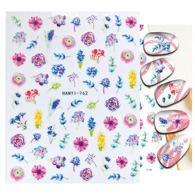 Charms Nail Art Gėlės Nagų lipdukas 3D Pink Spring Blossom Nail Art Lipdukai Žali lapai Slankikliai „Pasidaryk pats“ Papuoškite manikiūrą