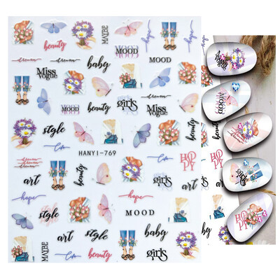 Charms Nail Art Gėlės Nagų lipdukas 3D Pink Spring Blossom Nail Art Lipdukai Žali lapai Slankikliai „Pasidaryk pats“ Papuoškite manikiūrą