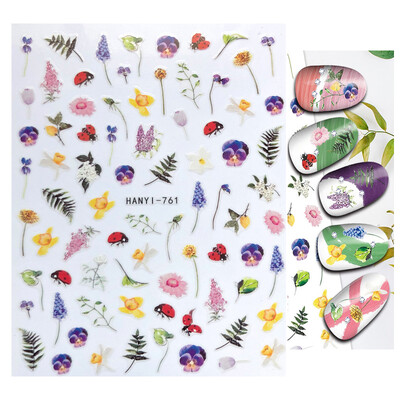 Charms Nail Art Gėlės Nagų lipdukas 3D Pink Spring Blossom Nail Art Lipdukai Žali lapai Slankikliai „Pasidaryk pats“ Papuoškite manikiūrą