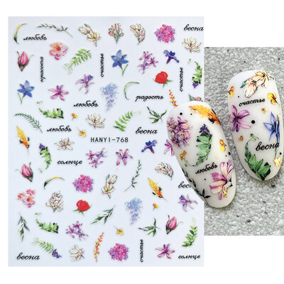 Charms Nail Art Gėlės Nagų lipdukas 3D Pink Spring Blossom Nail Art Lipdukai Žali lapai Slankikliai „Pasidaryk pats“ Papuoškite manikiūrą