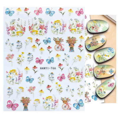 Charms Nail Art Gėlės Nagų lipdukas 3D Pink Spring Blossom Nail Art Lipdukai Žali lapai Slankikliai „Pasidaryk pats“ Papuoškite manikiūrą