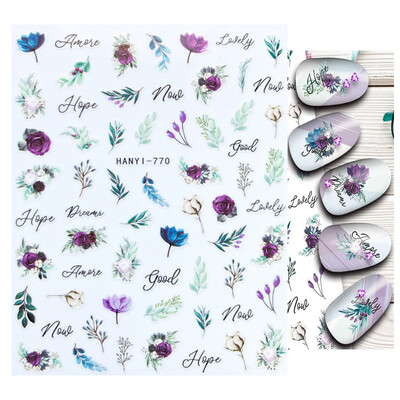 Charms Nail Art Gėlės Nagų lipdukas 3D Pink Spring Blossom Nail Art Lipdukai Žali lapai Slankikliai „Pasidaryk pats“ Papuoškite manikiūrą