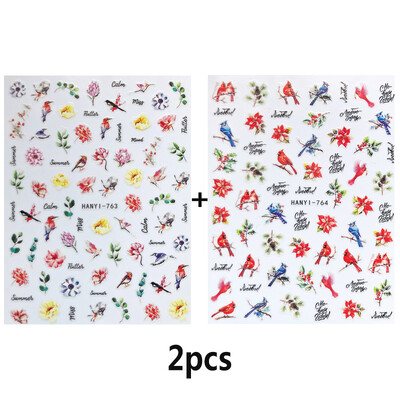 Charms Nail Art Gėlės Nagų lipdukas 3D Pink Spring Blossom Nail Art Lipdukai Žali lapai Slankikliai „Pasidaryk pats“ Papuoškite manikiūrą