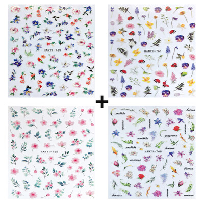 Charms Nail Art Gėlės Nagų lipdukas 3D Pink Spring Blossom Nail Art Lipdukai Žali lapai Slankikliai „Pasidaryk pats“ Papuoškite manikiūrą