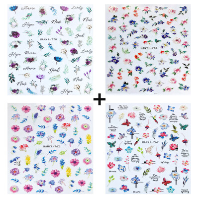 Charms Nail Art Gėlės Nagų lipdukas 3D Pink Spring Blossom Nail Art Lipdukai Žali lapai Slankikliai „Pasidaryk pats“ Papuoškite manikiūrą