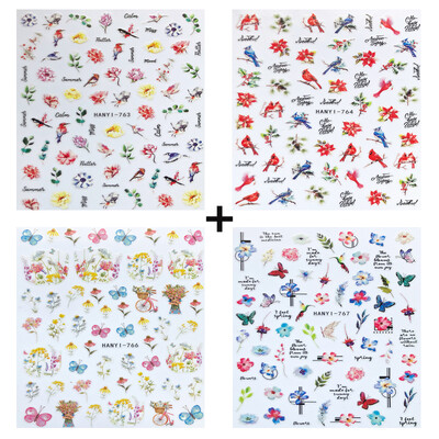 Charms Nail Art Gėlės Nagų lipdukas 3D Pink Spring Blossom Nail Art Lipdukai Žali lapai Slankikliai „Pasidaryk pats“ Papuoškite manikiūrą