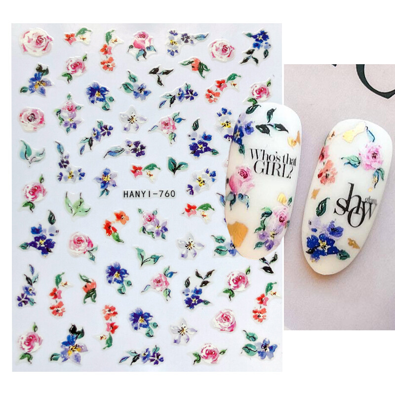 Charms Nail Art Gėlės Nagų lipdukas 3D Pink Spring Blossom Nail Art Lipdukai Žali lapai Slankikliai „Pasidaryk pats“ Papuoškite manikiūrą