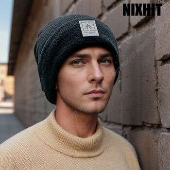 NIXHIT New Plus Velvet Thicken Knitted Beanie Warm Skullies Beanies Мъжки зимни шапки Плетени шапки Ежедневни езда за мъже Шапка Жени