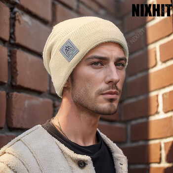 NIXHIT New Plus Velvet Thicken Knitted Beanie Warm Skullies Beanies Мъжки зимни шапки Плетени шапки Ежедневни езда за мъже Шапка Жени