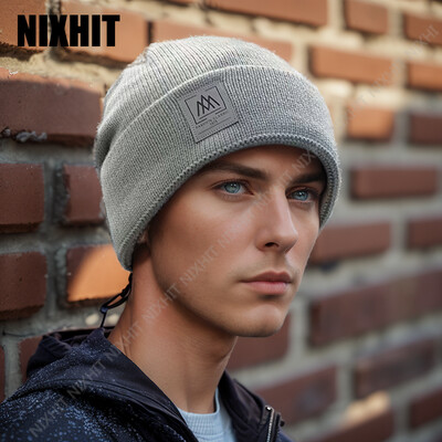 NIXHIT New Plus Velvet Thicken Knitted Beanie Warm Skullies Beanies Ανδρικά Καπέλο Πλεκτά Καπέλα Casual Riding για Άντρες Καπέλα Γυναικεία
