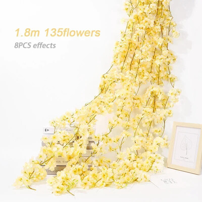 Τεχνητά λουλούδια Άνθη κερασιάς Αμπέλια Μεταξωτά λουλούδια Sakura Rattan Χριστουγεννιάτικο στολίδι Κρεμαστή γιρλάντα Διακόσμηση σπιτιού γάμου