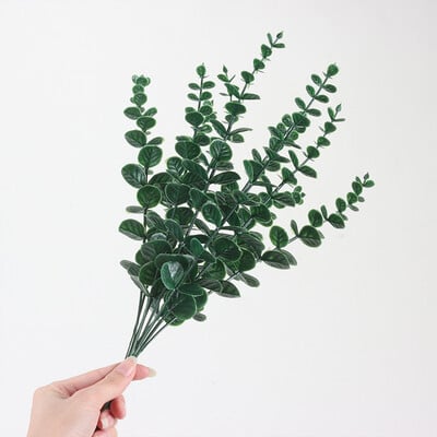 10 db 38 cm-es mesterséges növények eukaliptusz levelek zöld levél ágak virágok koszorú barkácscsokor központi esküvői lakberendezés