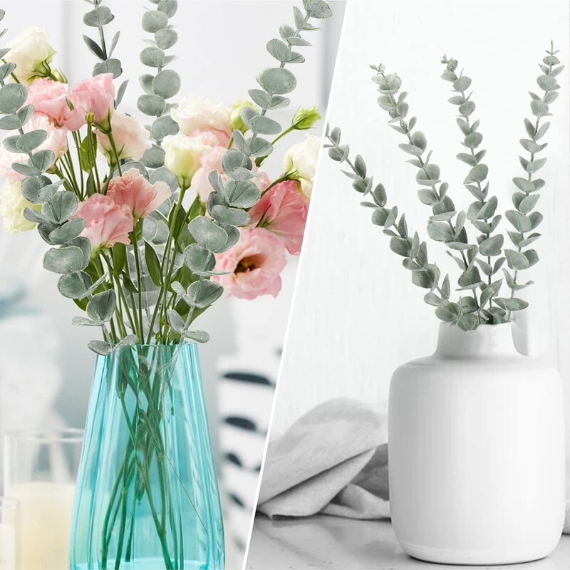 10 db 38 cm-es mesterséges növények eukaliptusz levelek zöld levél ágak virágok koszorú barkácscsokor központi esküvői lakberendezés