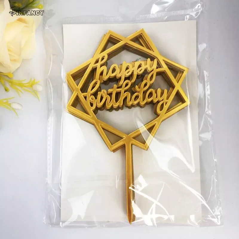 10 komada sretan rođendanski nadjev za tortu od akrilnog zlatnog zrcala za kolače za dječju rođendansku zabavu Desertni ukrasi za torte Baby Shower