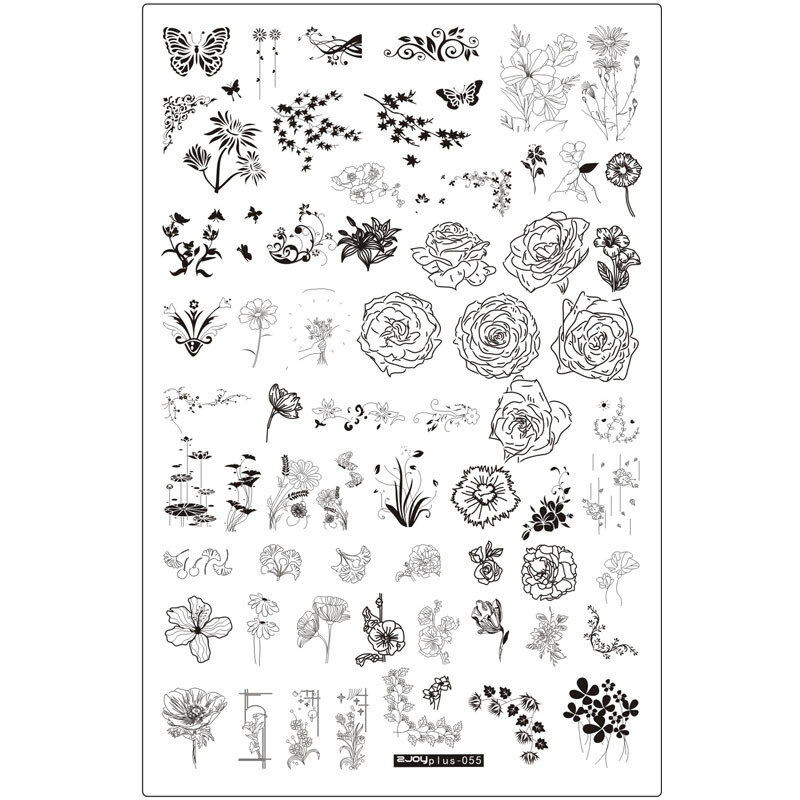 XMQ Nail Art Stamping Plates Πρότυπα λουλουδιών με σχέδια πεταλούδων