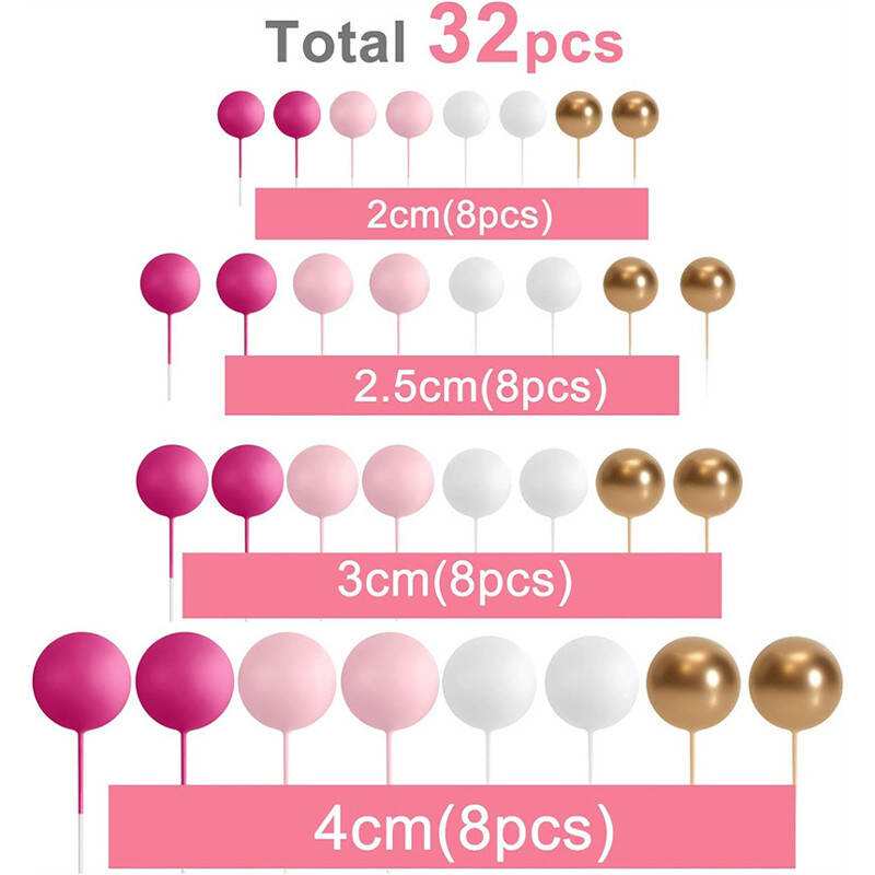 32 бр. / Комплект топка Декорация на торта Розово злато Перлени топки Мини шапка Пръчка топка от пяна за деца Сватбени декорации за рожден ден