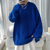 Φθινοπωρινό μοντέρνο πλεκτό πουλόβερ με στρογγυλή λαιμόκοψη Πλεκτό πλεκτό ανδρικό στυλ σε χαλαρή εφαρμογή σε στυλ Kreidian μπλε πλεκτό Top Ins Μοντέρνα κορεατική έκδοση