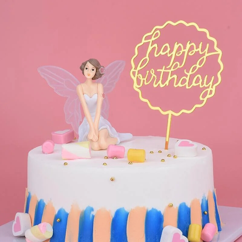 5 vnt Auksinis akrilinis torto dangtelis 5 vnt Happy Birthday Cake Topper torto dekoravimo reikmenys gimtadienio puošmenoms