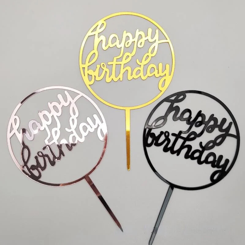 5 vnt Auksinis akrilinis torto dangtelis 5 vnt Happy Birthday Cake Topper torto dekoravimo reikmenys gimtadienio puošmenoms