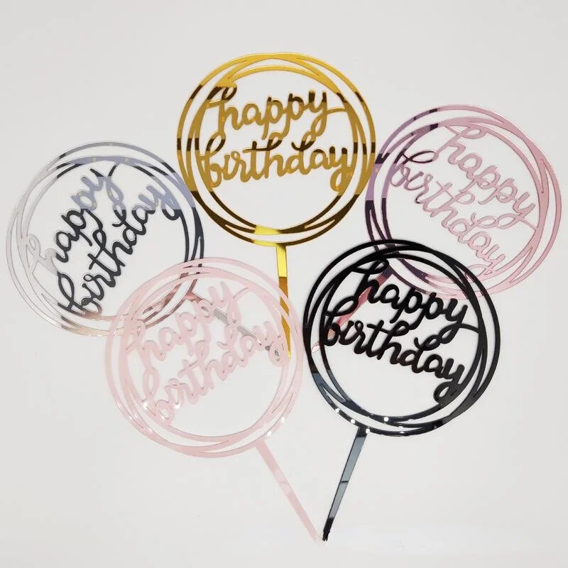 5 vnt Auksinis akrilinis torto dangtelis 5 vnt Happy Birthday Cake Topper torto dekoravimo reikmenys gimtadienio puošmenoms