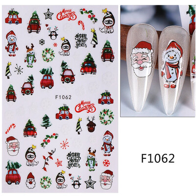 Τρισδιάστατα αυτοκόλλητα χριστουγεννιάτικα νυχιών Χαριτωμένα καρτούν αυτοκόλλητα Άγιου Βασίλη Χιονάνθρωπος Τάρανδος Snowflake Sliders Διακοσμήσεις μανικιούρ διακοπών