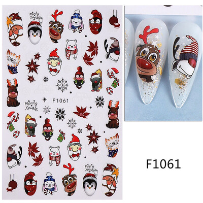Τρισδιάστατα αυτοκόλλητα χριστουγεννιάτικα νυχιών Χαριτωμένα καρτούν αυτοκόλλητα Άγιου Βασίλη Χιονάνθρωπος Τάρανδος Snowflake Sliders Διακοσμήσεις μανικιούρ διακοπών