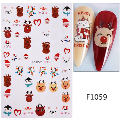Τρισδιάστατα αυτοκόλλητα χριστουγεννιάτικα νυχιών Χαριτωμένα καρτούν αυτοκόλλητα Άγιου Βασίλη Χιονάνθρωπος Τάρανδος Snowflake Sliders Διακοσμήσεις μανικιούρ διακοπών