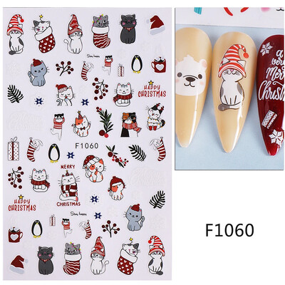 Τρισδιάστατα αυτοκόλλητα χριστουγεννιάτικα νυχιών Χαριτωμένα καρτούν αυτοκόλλητα Άγιου Βασίλη Χιονάνθρωπος Τάρανδος Snowflake Sliders Διακοσμήσεις μανικιούρ διακοπών
