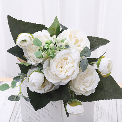 Svileni umjetni cvijet, ruža, buket božura Dekoracija doma, mladenka koja drži cvijeće, vjenčani dekor, buket DIY lažni cvjetni aranžman