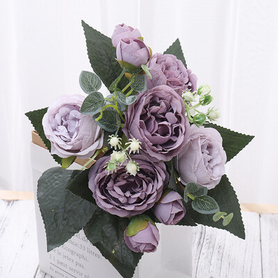 Svileni umjetni cvijet, ruža, buket božura Dekoracija doma, mladenka koja drži cvijeće, vjenčani dekor, buket DIY lažni cvjetni aranžman