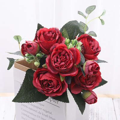 Svileni umjetni cvijet, ruža, buket božura Dekoracija doma, mladenka koja drži cvijeće, vjenčani dekor, buket DIY lažni cvjetni aranžman