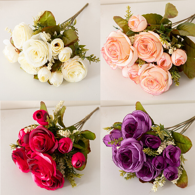 Svileni umjetni cvijet, ruža, buket božura Dekoracija doma, mladenka koja drži cvijeće, vjenčani dekor, buket DIY lažni cvjetni aranžman