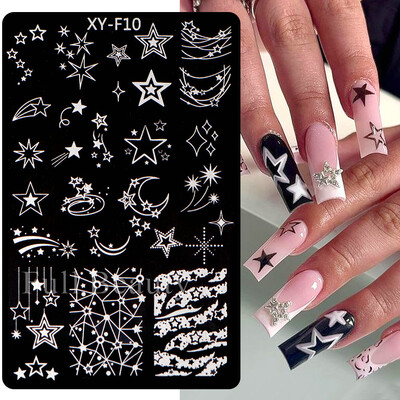 Star Moon Nail Stamping Places Flower Lace Abstract Geometric Lines Printing Stencil Manicuring Art Stamp Templates Nail Tools