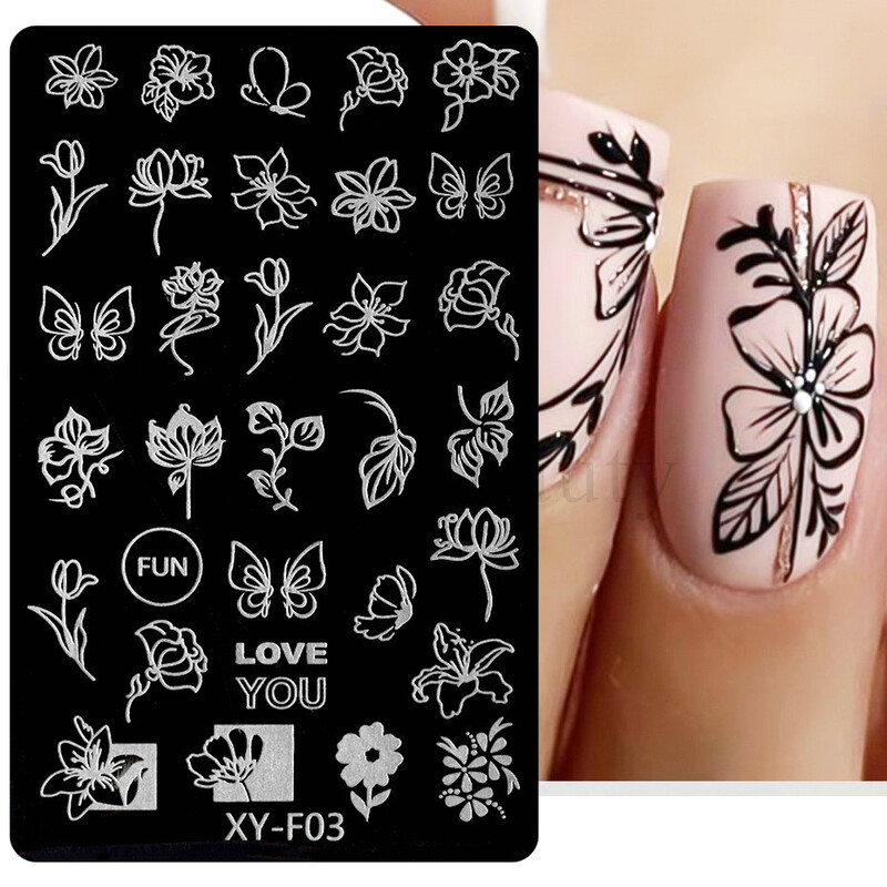 Star Moon Nail Stamping Places Flower Lace Abstract Geometric Lines Printing Stencil Manicuring Art Stamp Templates Nail Tools