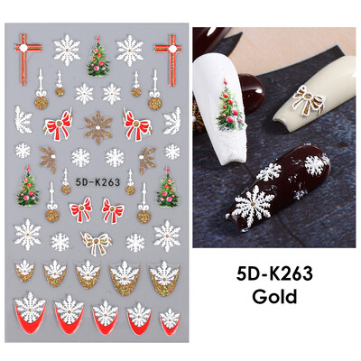 Autocolant 5D pentru unghii de Crăciun, sclipici strălucitor, auriu, argintiu, fulg de nea, decalcomanii pentru unghii, copac cu om de zăpadă, accesorii pentru unghii, decorare pentru manichiură