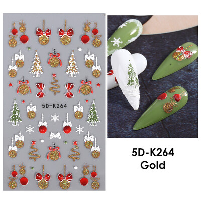 Autocolant 5D pentru unghii de Crăciun, sclipici strălucitor, auriu, argintiu, fulg de nea, decalcomanii pentru unghii, copac cu om de zăpadă, accesorii pentru unghii, decorare pentru manichiură