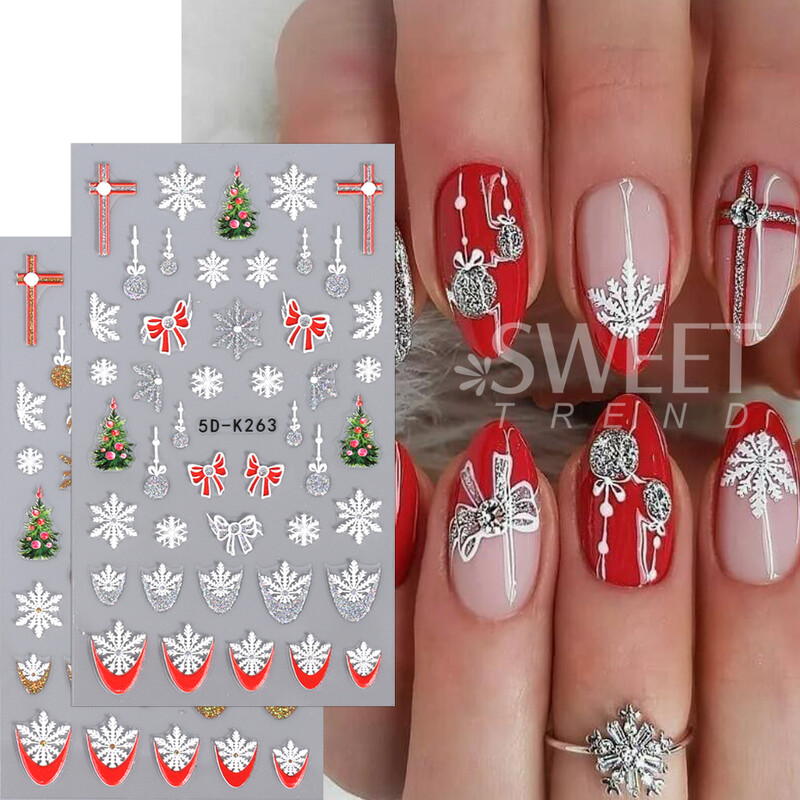 Autocolant 5D pentru unghii de Crăciun, sclipici strălucitor, auriu, argintiu, fulg de nea, decalcomanii pentru unghii, copac cu om de zăpadă, accesorii pentru unghii, decorare pentru manichiură
