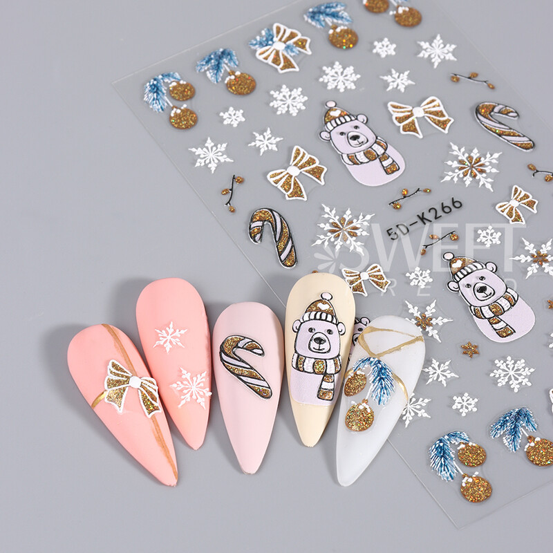Autocolant 5D pentru unghii de Crăciun, sclipici strălucitor, auriu, argintiu, fulg de nea, decalcomanii pentru unghii, copac cu om de zăpadă, accesorii pentru unghii, decorare pentru manichiură