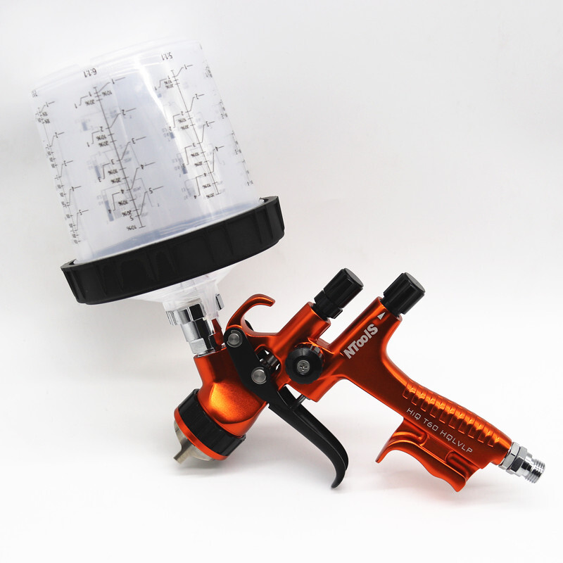 LVLP pihustuspüstol Gravity pihustuspüstol 1,3 mm 600CC värvisegamistopsiga Professionaalne värvipüstol koos pihustuspüstoli adapteri ja segamispaagiga