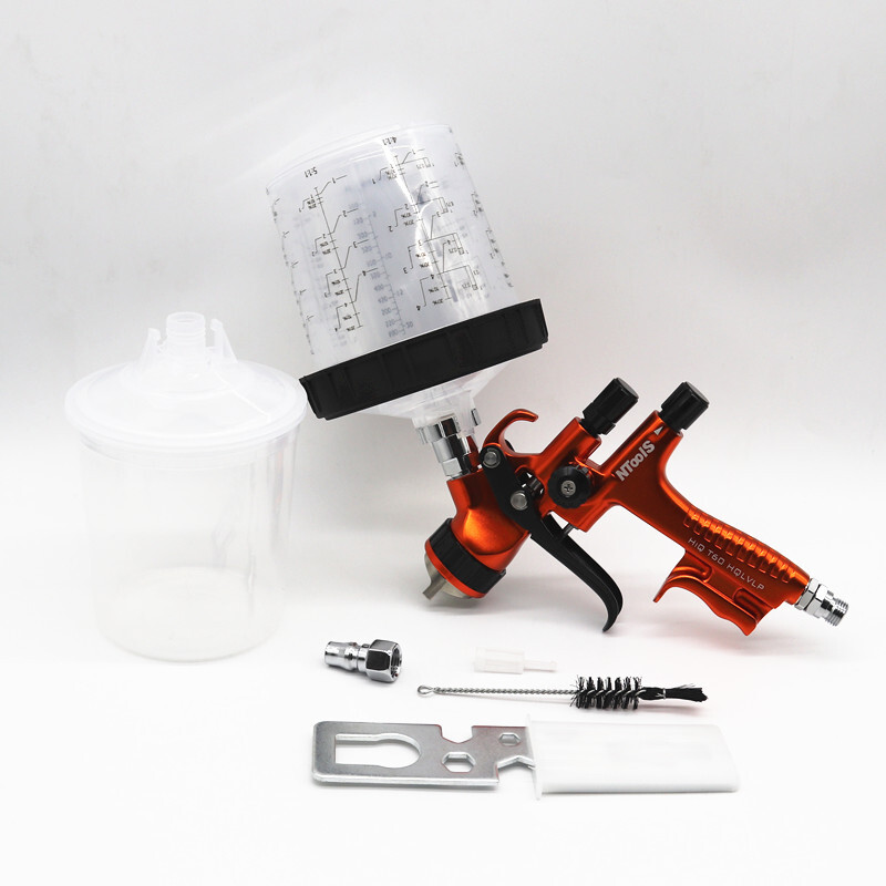 LVLP pihustuspüstol Gravity pihustuspüstol 1,3 mm 600CC värvisegamistopsiga Professionaalne värvipüstol koos pihustuspüstoli adapteri ja segamispaagiga