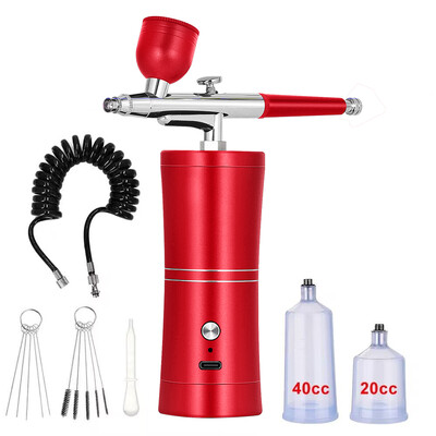 Pneumatinis šepetėlis nagų nešiojamas oro šepetėlis oro žarna prailgintas purškimo pistoletas su kompresoriumi, skirtas nagų dailėms piešti makiažo tortui Airbrush rinkinys