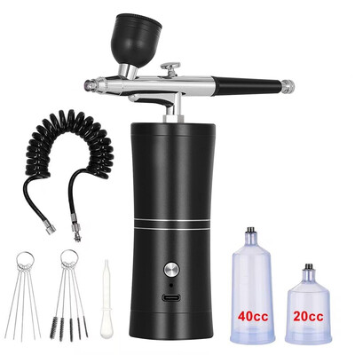 Pneumatinis šepetėlis nagų nešiojamas oro šepetėlis oro žarna prailgintas purškimo pistoletas su kompresoriumi, skirtas nagų dailėms piešti makiažo tortui Airbrush rinkinys