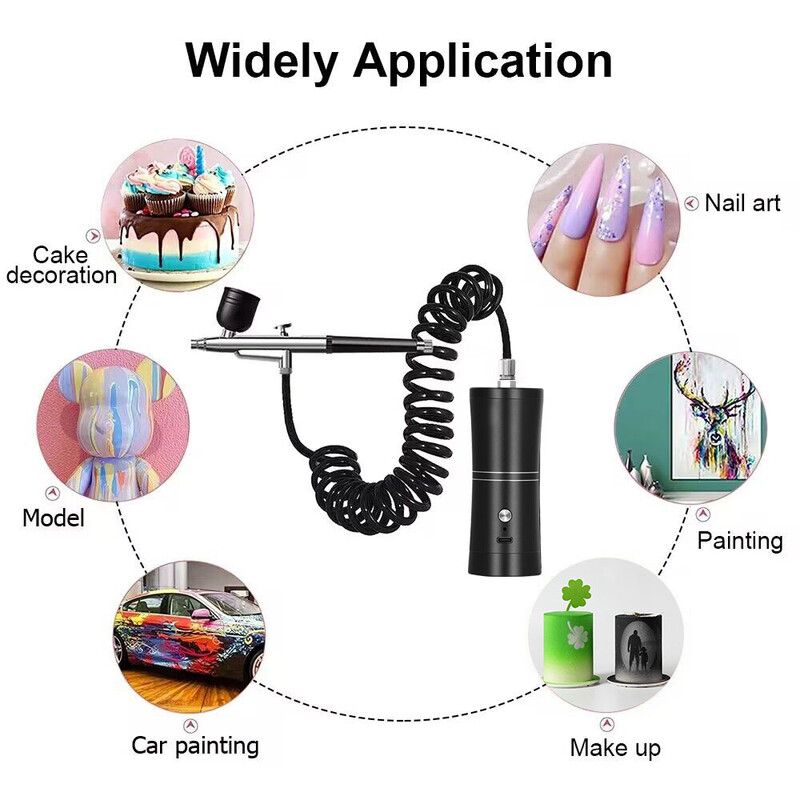 Pneumatinis šepetėlis nagų nešiojamas oro šepetėlis oro žarna prailgintas purškimo pistoletas su kompresoriumi, skirtas nagų dailėms piešti makiažo tortui Airbrush rinkinys
