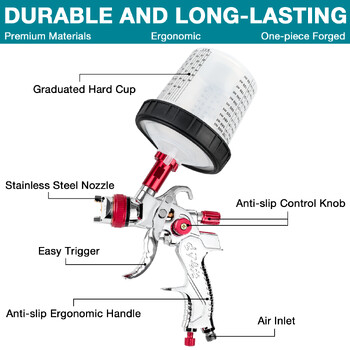 1.4/1.7/2.0MM HVLP Професионален пистолет за пръскане Стоманена дюза Гравитационен пистолет за пръскане с адаптер и резервоар за смесване Автомобил/Направи си сам Комплект за боядисване със спрей