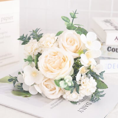 Flori artificiale Bujor de mătase Hortensie pentru sufragerie Decorarea casei Buchet de mireasă de nuntă Trandafir plante false Accesorii de masă